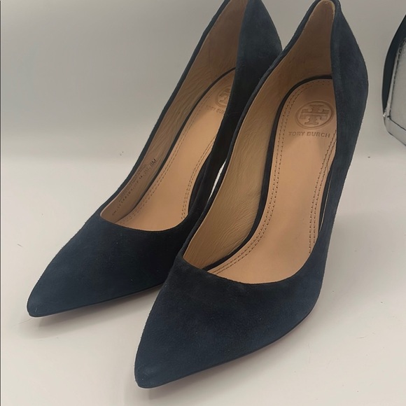 Tory Burch Shoes - Tory Burch Navy Suede Heels- Great Condition!